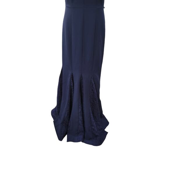 Eliza J Laguna Gown Women’s 4 Navy Blue Crepe Lace Inset Mermaid Trumpet‎ Dress - Picture 4 of 15
